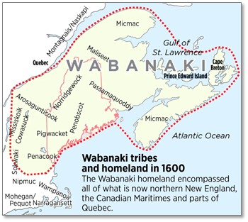 Map showing Wabanaki territory